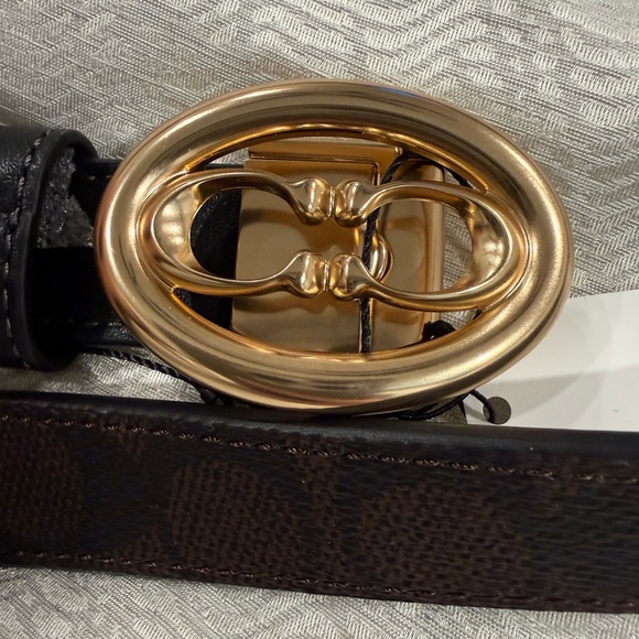 Coach Accessories - Coach Black Signature Belt with Gold Buckle - cut to size